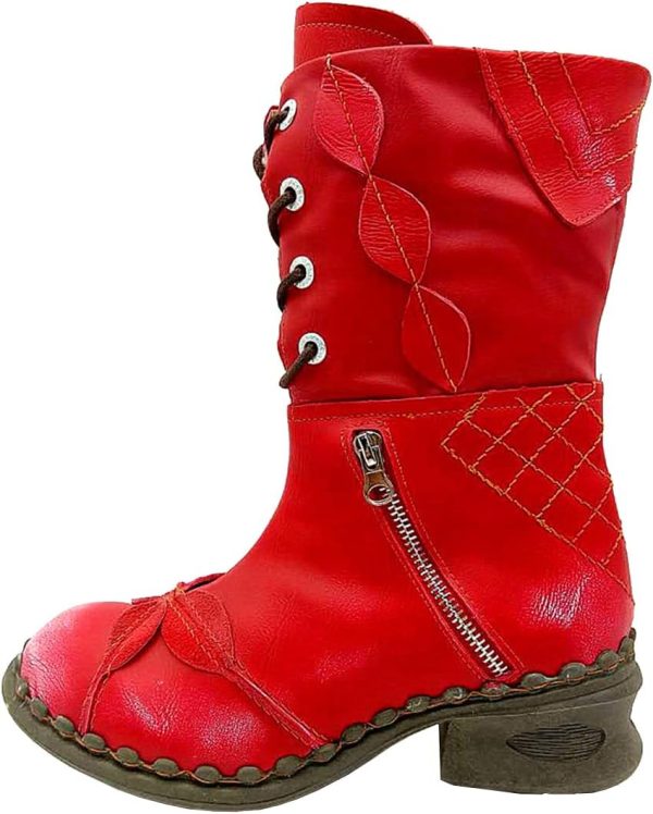 TMA EYES Women's Winter Fashion Novelty Side Zipper Calf Boots