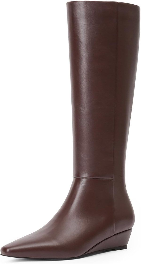 Modatope Wedge Heel Knee High Boots for Women Pointed Toe Tall Boots, Trendy and Comfort