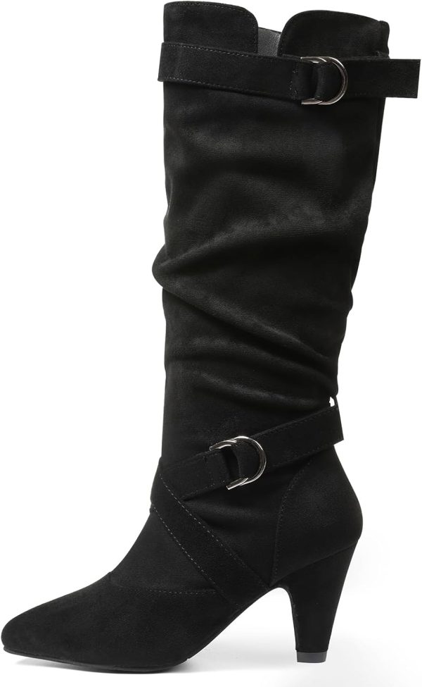 Tscoyuki Slouchy Knee High Boots Women Fall Boots for Women 2024 Buckle Strap Kitten Heel Suede Winter Boots Long Tall Dress Boots