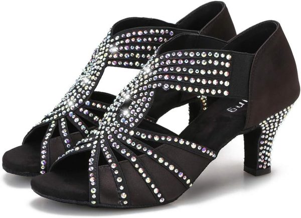 Rhinestones Ballroom Dance Shoes Women Latin Salsa Practice Wedding Indoor Crystal Shoes 2.5in Heels YT06