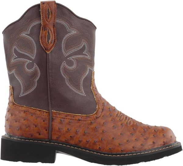 ROPER Womens Chunk Rider Ostrich Embroidery Round Toe Casual Boots Mid Calf Low Heel 1-2 - Brown