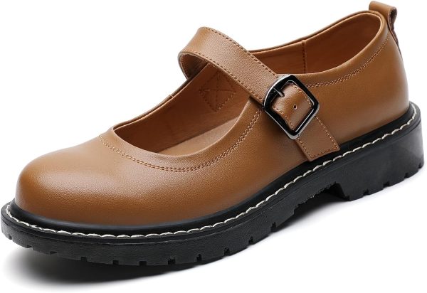 QHH Mary Jane Shoes Women Mary Jane Flats Oxfords Leather Round Toe Non-Slip Casual Shoes Comfortable Dress Shoes Cute Girls School Shoes for Women