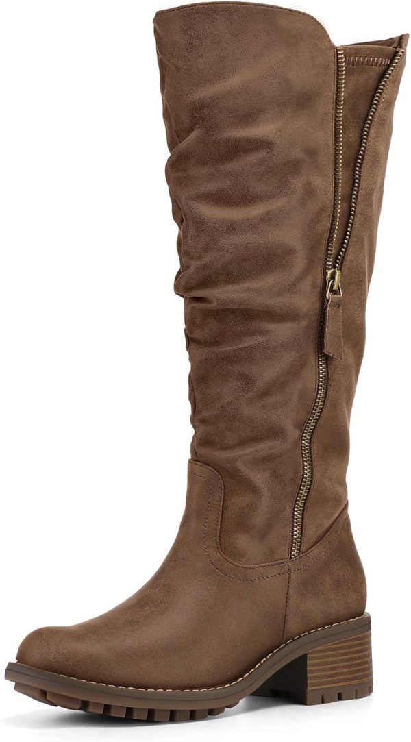 mysoft Women's Knee High Boots Side Zipper Lug Sole 2 Inch Stacked Chunky Heel Boots