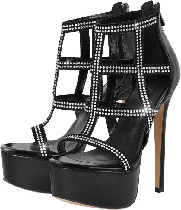 richealnini Women's Crisscross Platform Stiletto High Heels Strappy Sandals with Zipper