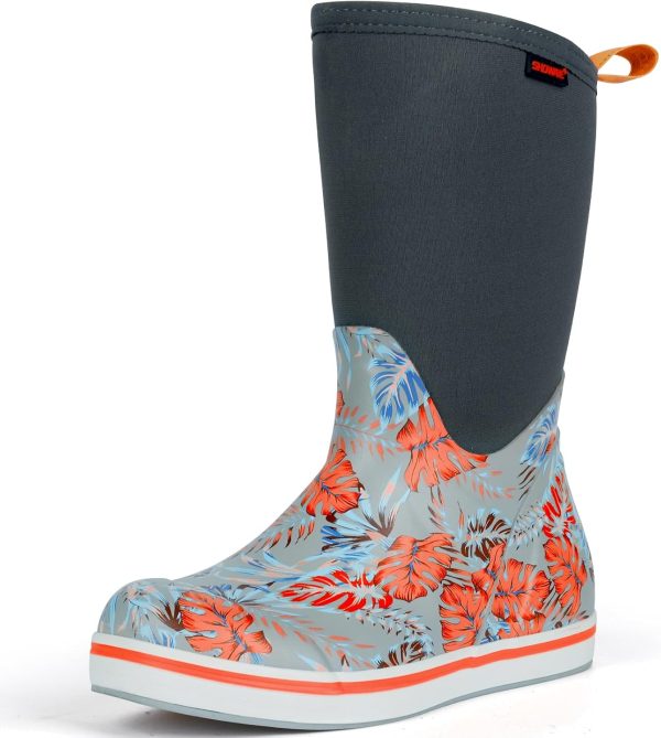 Showave Women's Deck Boots Mid Calf Rain Boots Waterproof Non-slip Insulated Rubber Boots Durable Mud Boots for Cold Day