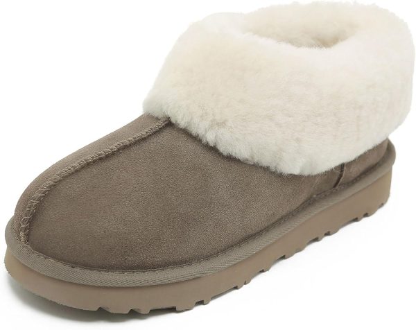 Mel&Syd 100% Australian Sheepskin Moccasin Slippers for Women/Men - Loafers Slip On Mini Boots - Lightweight Memory Foam Winter House Shoes - Comfy Shearling Snow Boots for Cold with Fluffy Collar