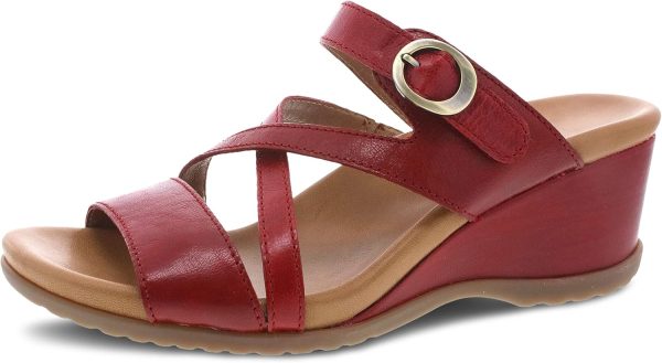 Ana Wedge Sandal for Women – Cushioned, Contoured Footbed for All-Day Comfort and Support – Adjustable Hook & Loop Strap with Buckle Detail – Lightweight Rubber Outsole