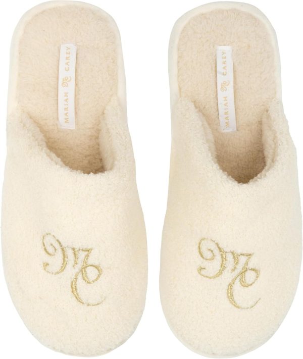 Mariah Carey Unisex Official Fuzzy Christmas Slippers, White, 7-8 US Men