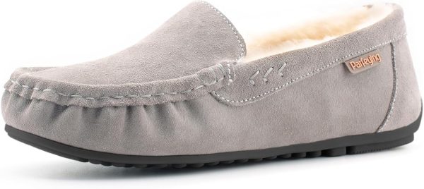 Parfeying Women's Sheepskin Moccasin Slippers Cow Suede Memory Foam Driving Style Loafers