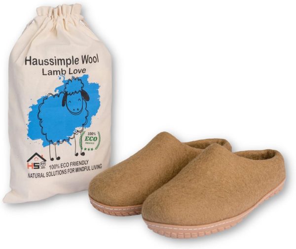 HAUSSIMPLE Natural Grey Handmade Wool Clogs Unisex Slip-on Slippers, Women Gray Comfy Slip-on Room Slippers, Unisex Sheep wool slip on home shoes Gift