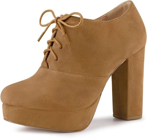 Allegra K Women's Platform Chunky Heel Lace Up Booties