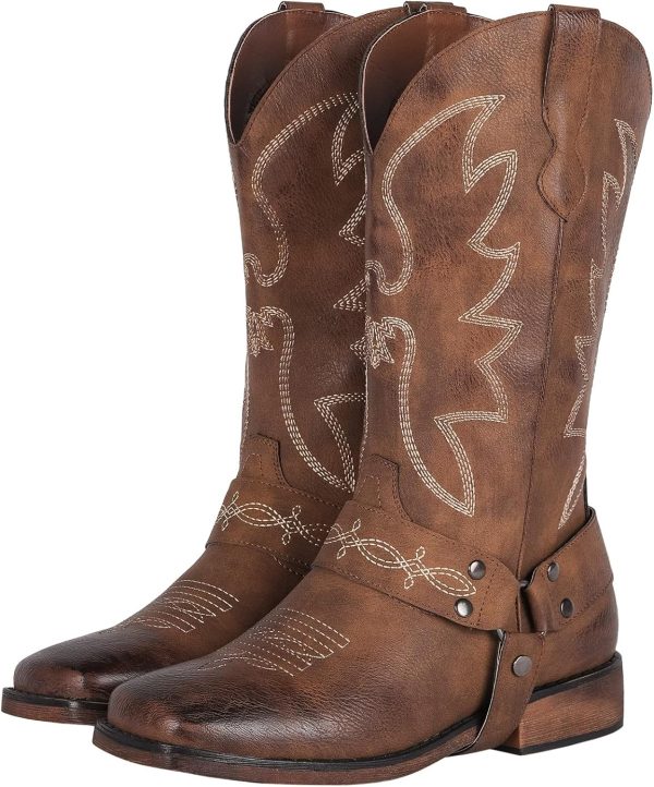 SheSole Women's Buckle Strap Wide Calf Cowboy Boots Square Toe Western Cowgirl Boots