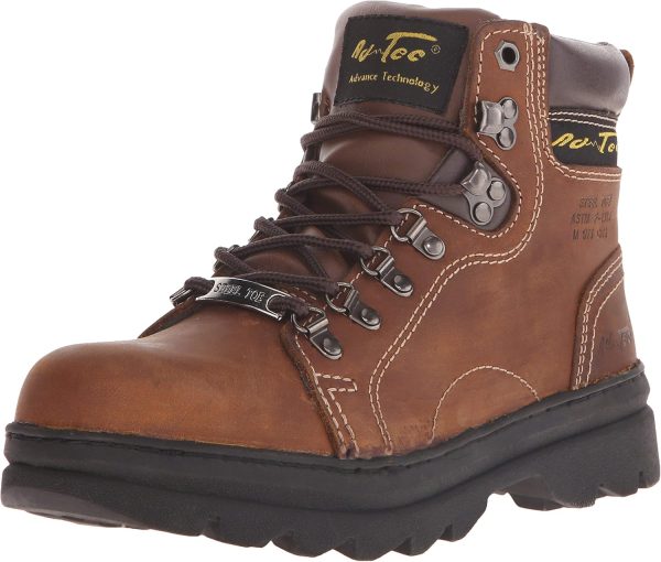 Ad Tec 6in Steel Toe Laceup Leather Work Boots for Women - Soft Padded Collar, Oil and Slip Resistant Outsole